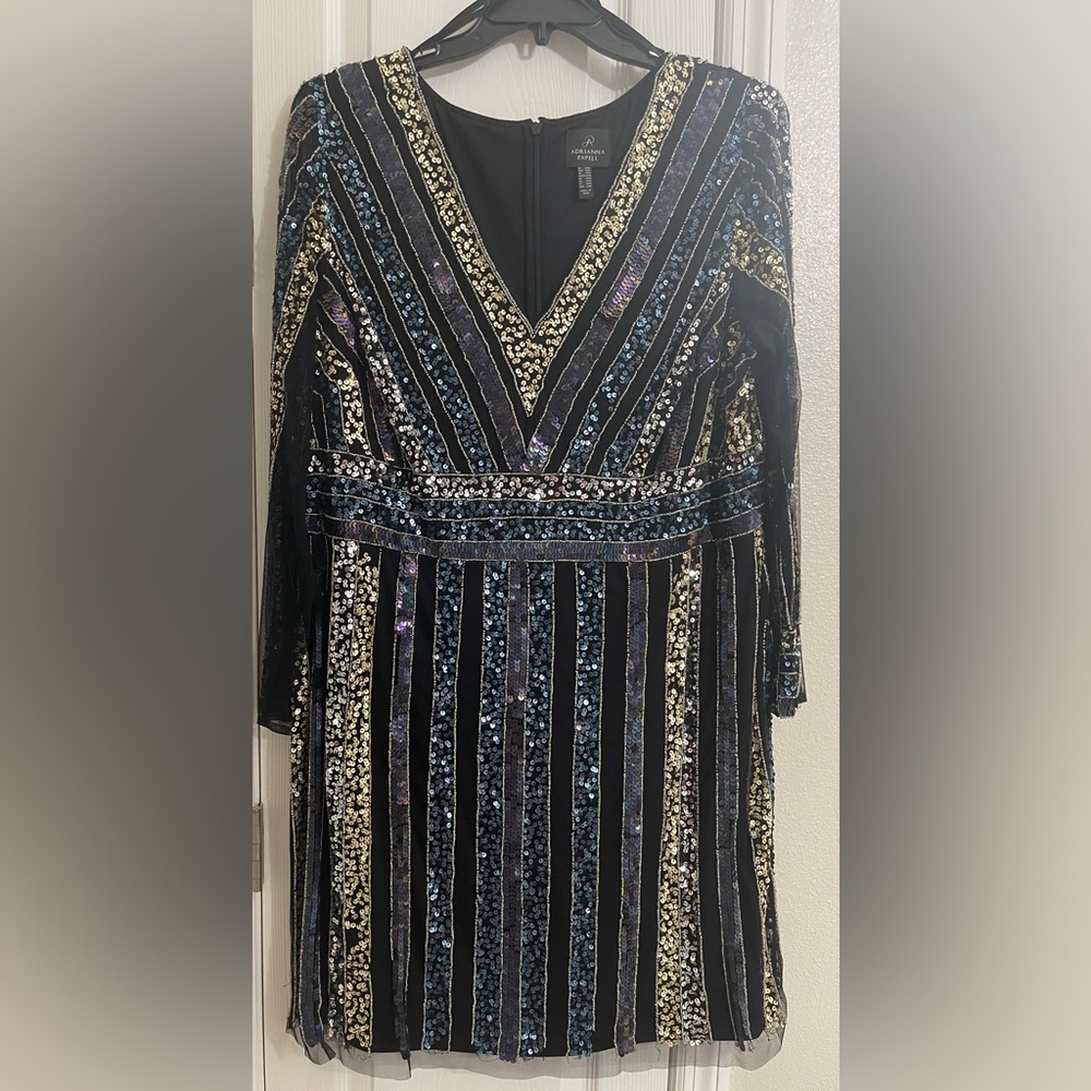 Adrianna Papell Stripe Bead Sheath Dress Plus Size 20W
